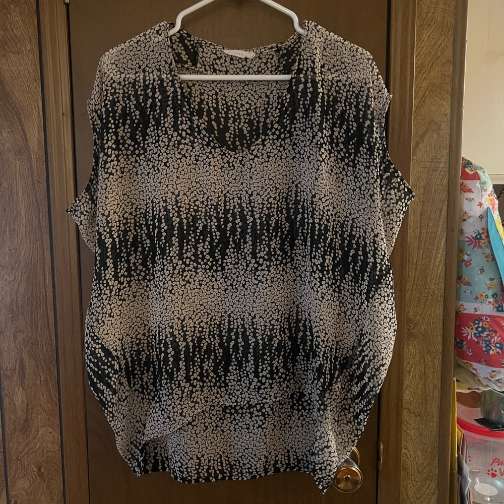 Lush Boxy Cap Sleeve Blouse in Black and Cream
